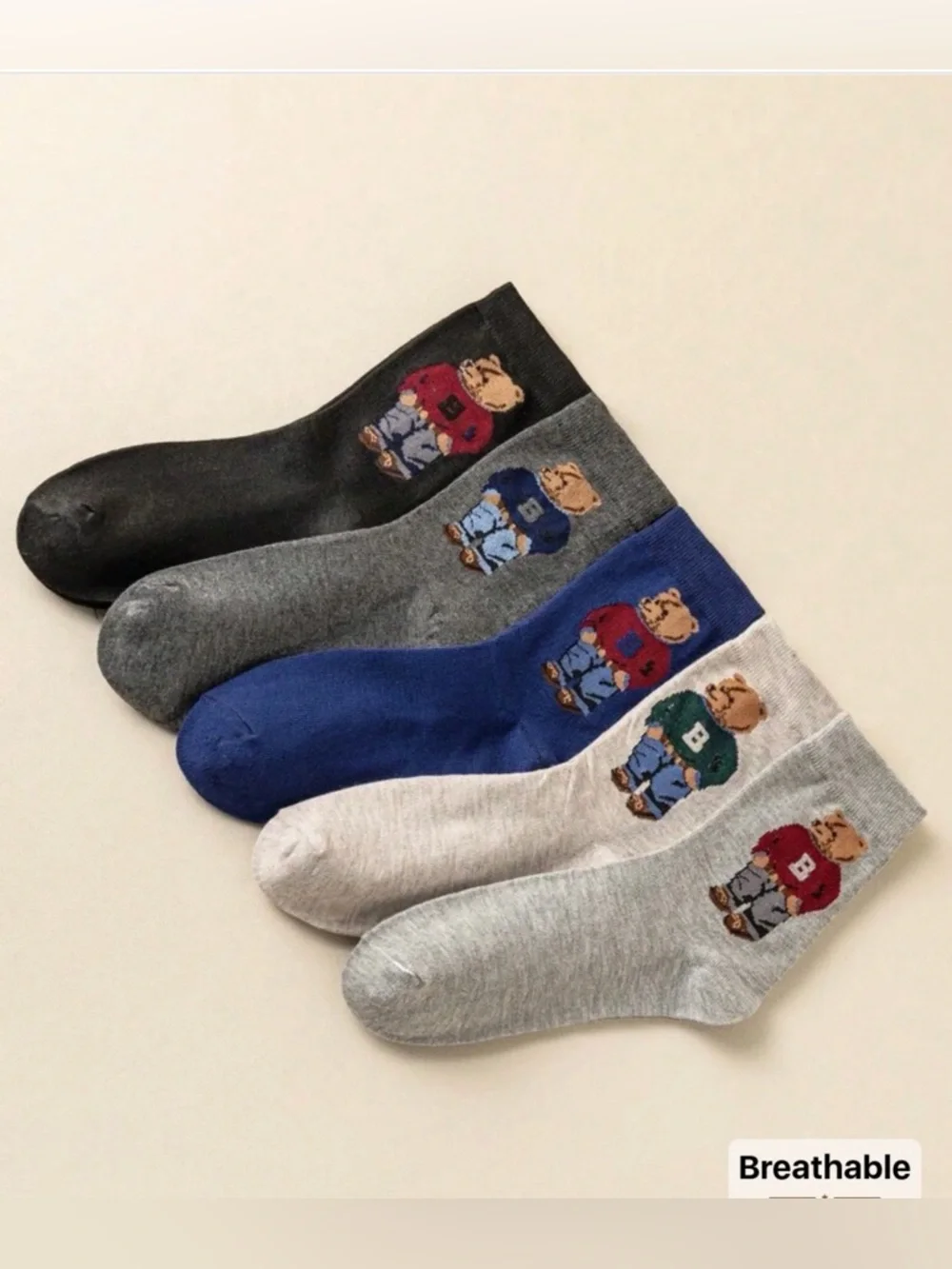 Ralph Lauren 5 pair preppy bear clothes socks polo monogram B women’s gray black